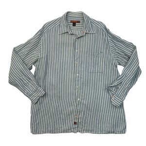 Bullock Jones Linen Shirt Mens XL Extra Large Dresden Blue Striped Button Up